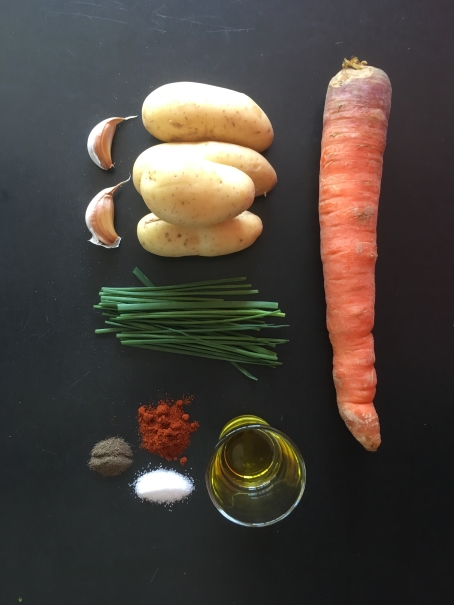 les ingrédients des frites de carottes et pomme de terre au four cocorimag