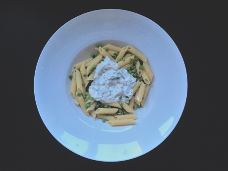 Les penne petits pois sauce fromage frais cocorimag